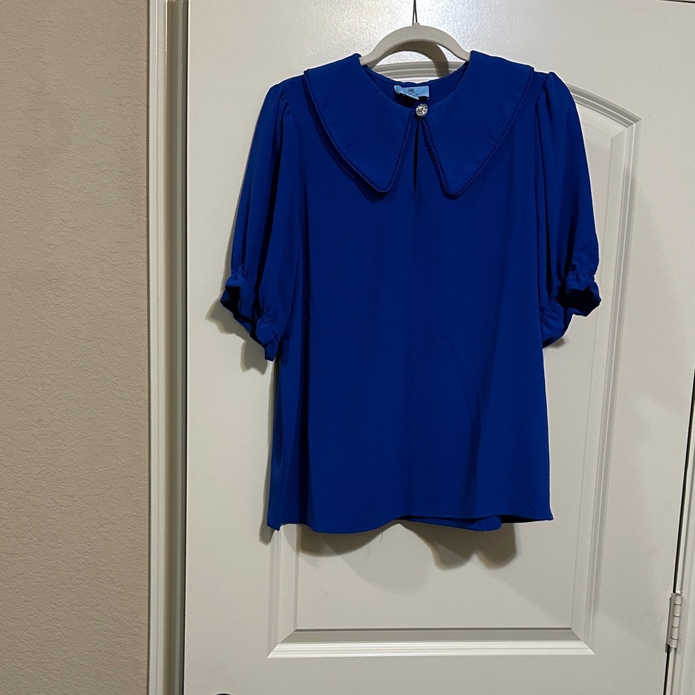 CeCe Royal Blue Blouse with Peter Pan Collar